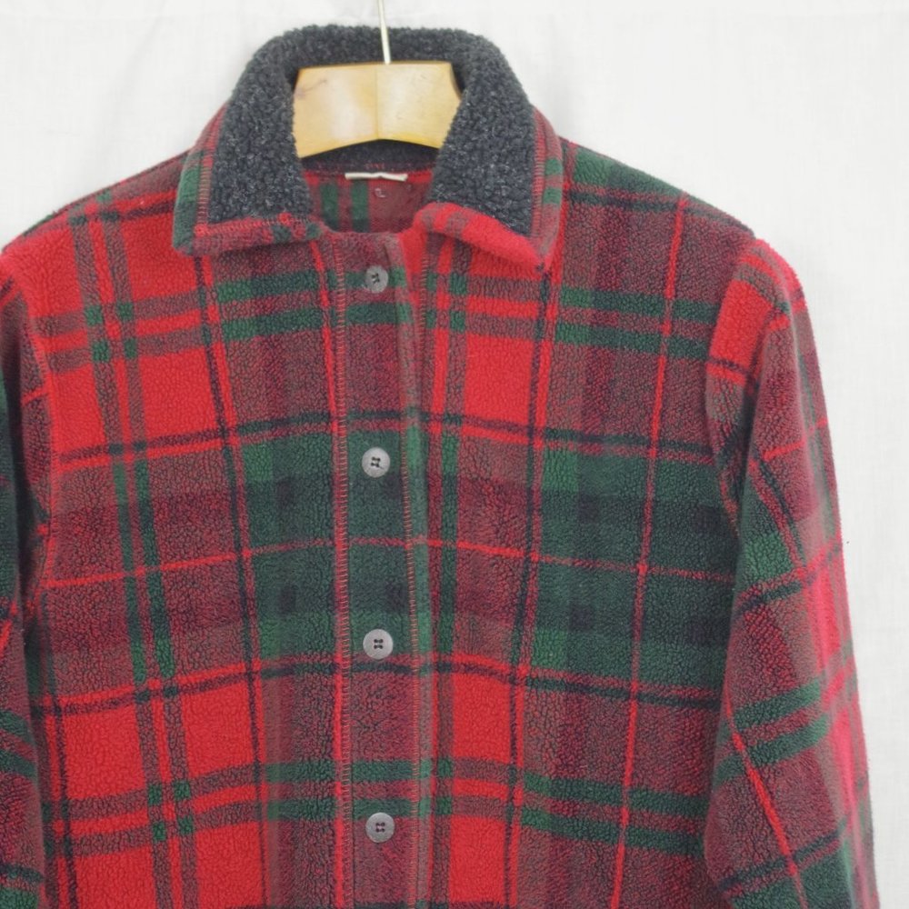 Vintage LL Bean USA Made Plaid Fleece Chore Jacket Ladies' Large - Picture 10 of 10